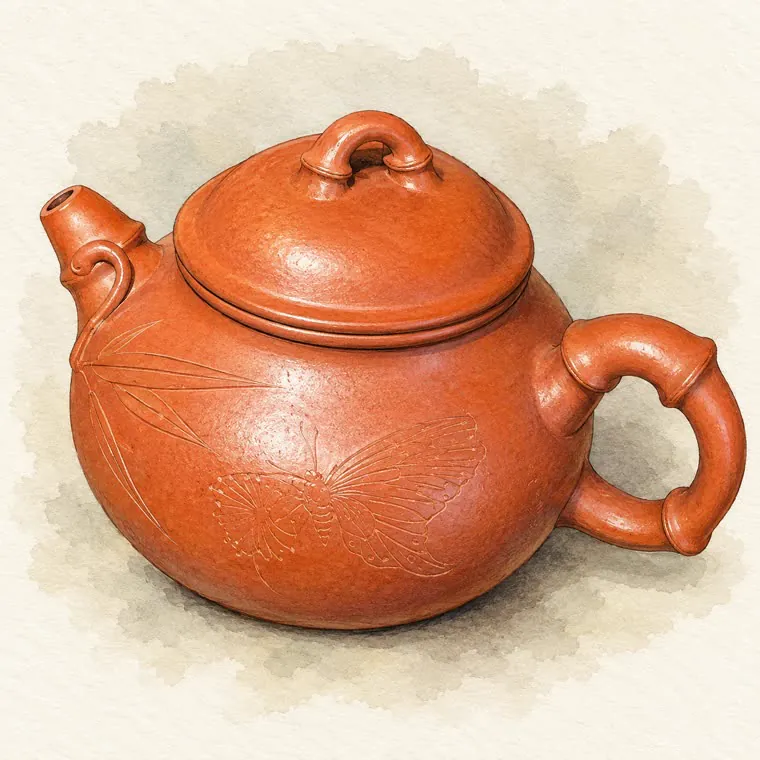 Hand-drawn illustration of a clay teapot