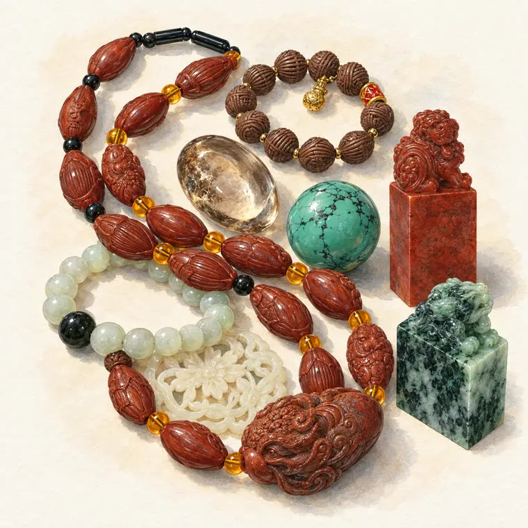 Hand-drawn illustration of a tray of small pieces from the shelf
