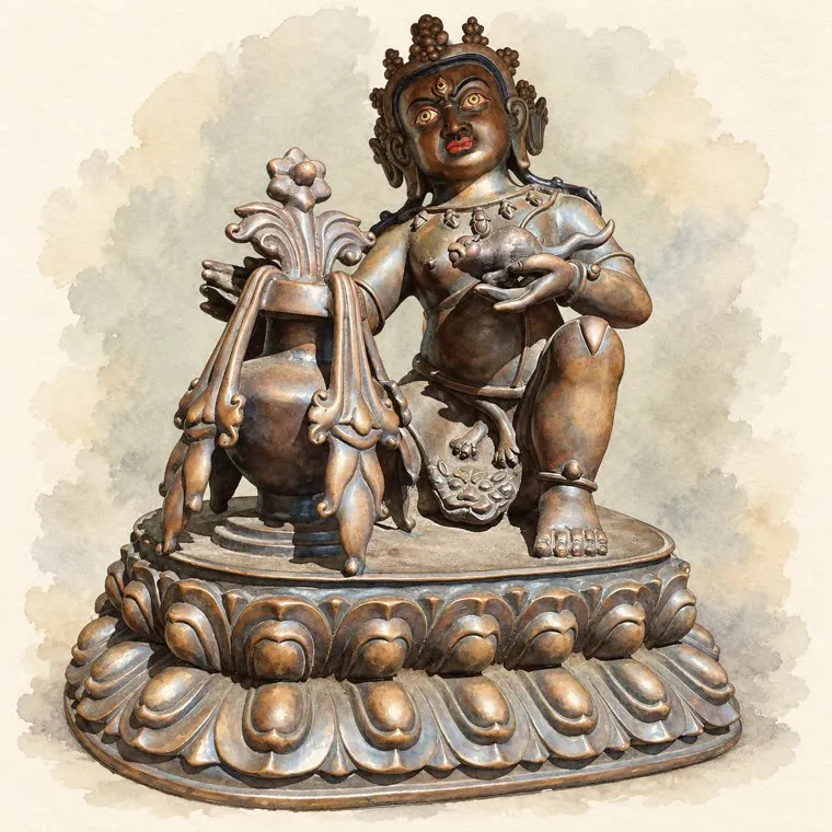 Hand-drawn illustration of a Jambhala figure